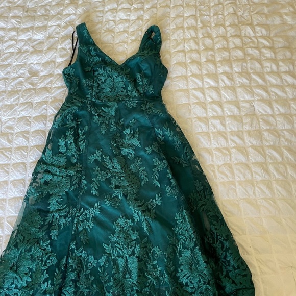 Lulus brocade embroidered Elegant Green Lace Dress - Picture 4 of 11